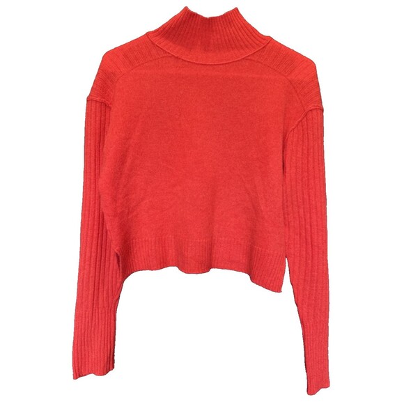 Free People Aubrey Cashmere Cropped Turtleneck S Orange Super Soft Sweater XS - Picture 1 of 8